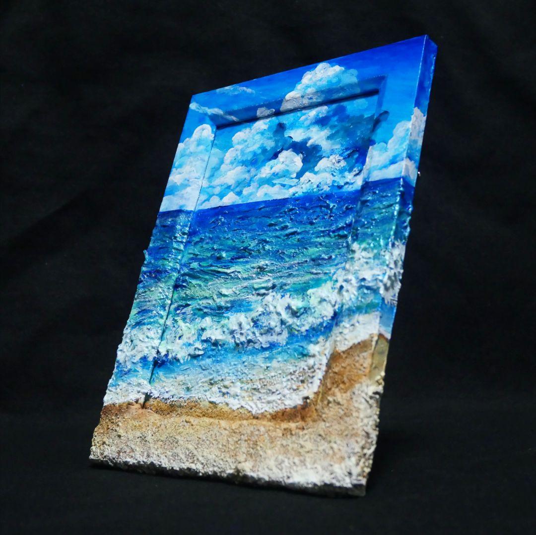 油絵 油彩 油彩画 絵 絵画 【夏の砂浜の海】ミニ絵画