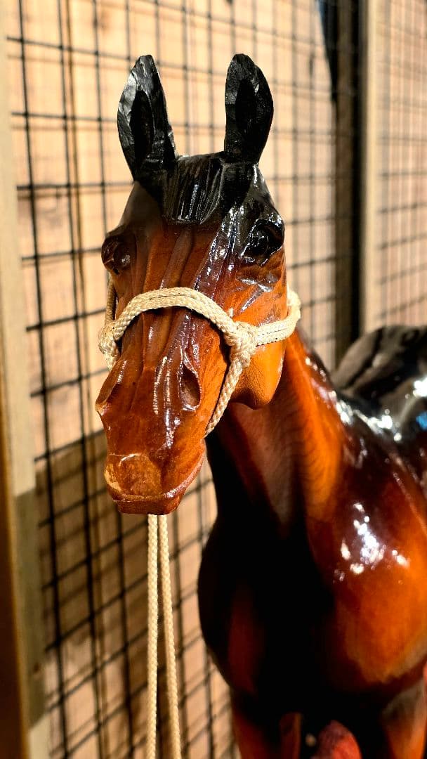 ​【元値43万】ド迫力！特大 木彫り馬 サラブレッド 置物 北海道民芸品 25号