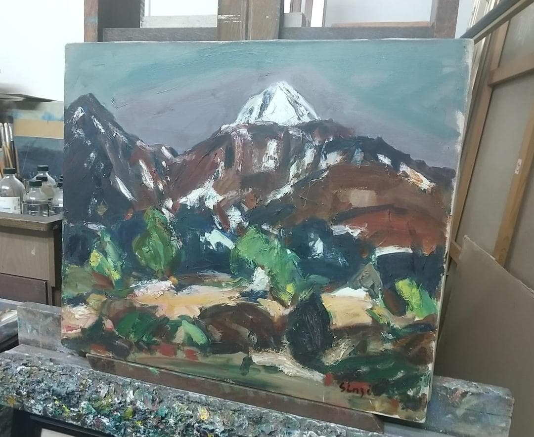 油絵「残雪磐梯」'66 絵画 F10