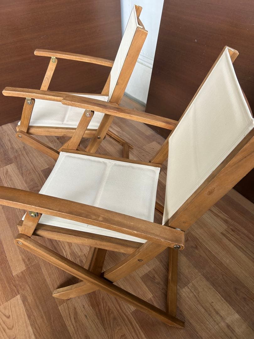 718 ナチュラル木製アウトドアチェア2脚 アイボリー 折りたたみ おしゃれ