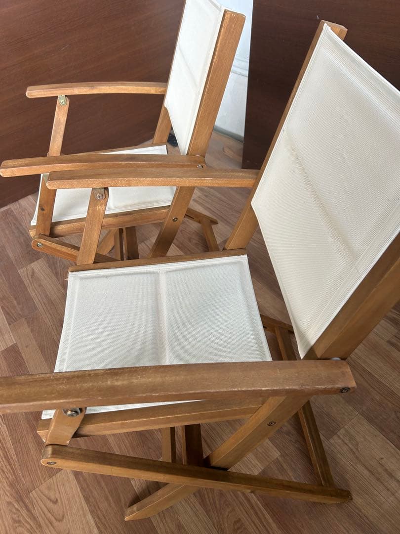 718 ナチュラル木製アウトドアチェア2脚 アイボリー 折りたたみ おしゃれ