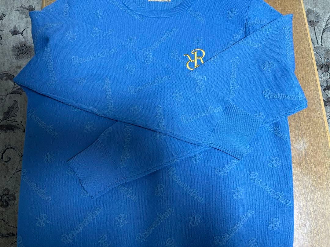 美品 Resurrection レザレクション 総柄ニット L ブルー