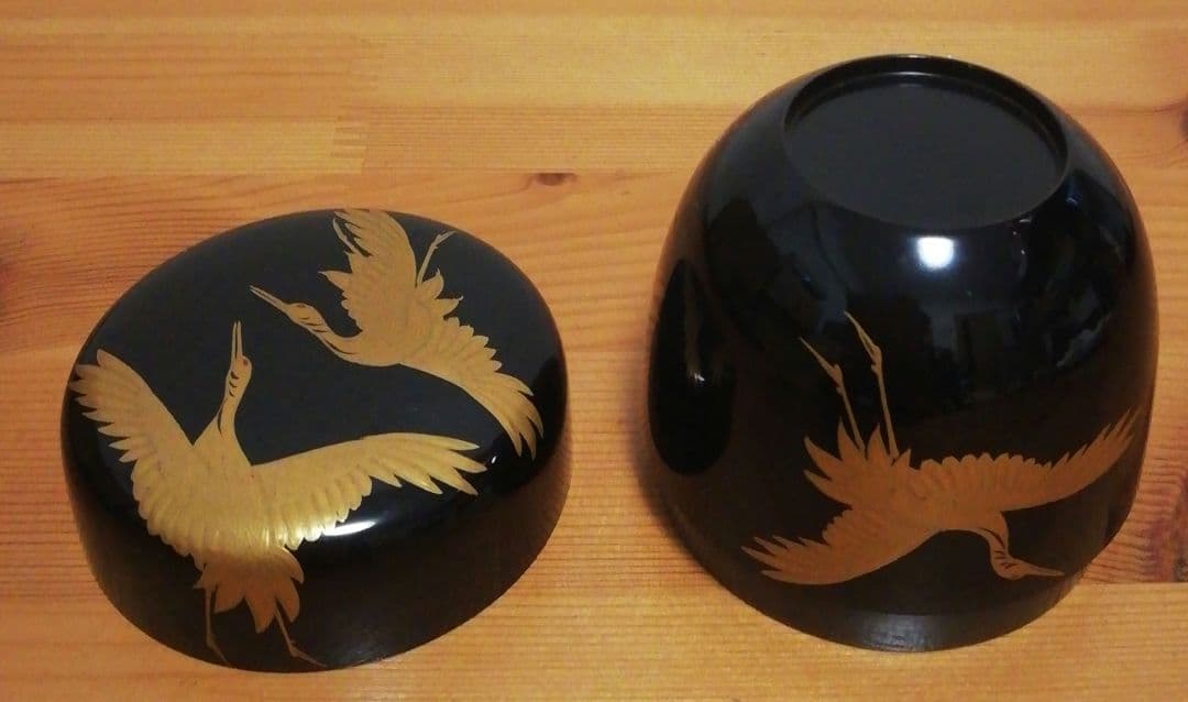 仁和春象作　鶴　蒔絵　棗　共箱　茶道具