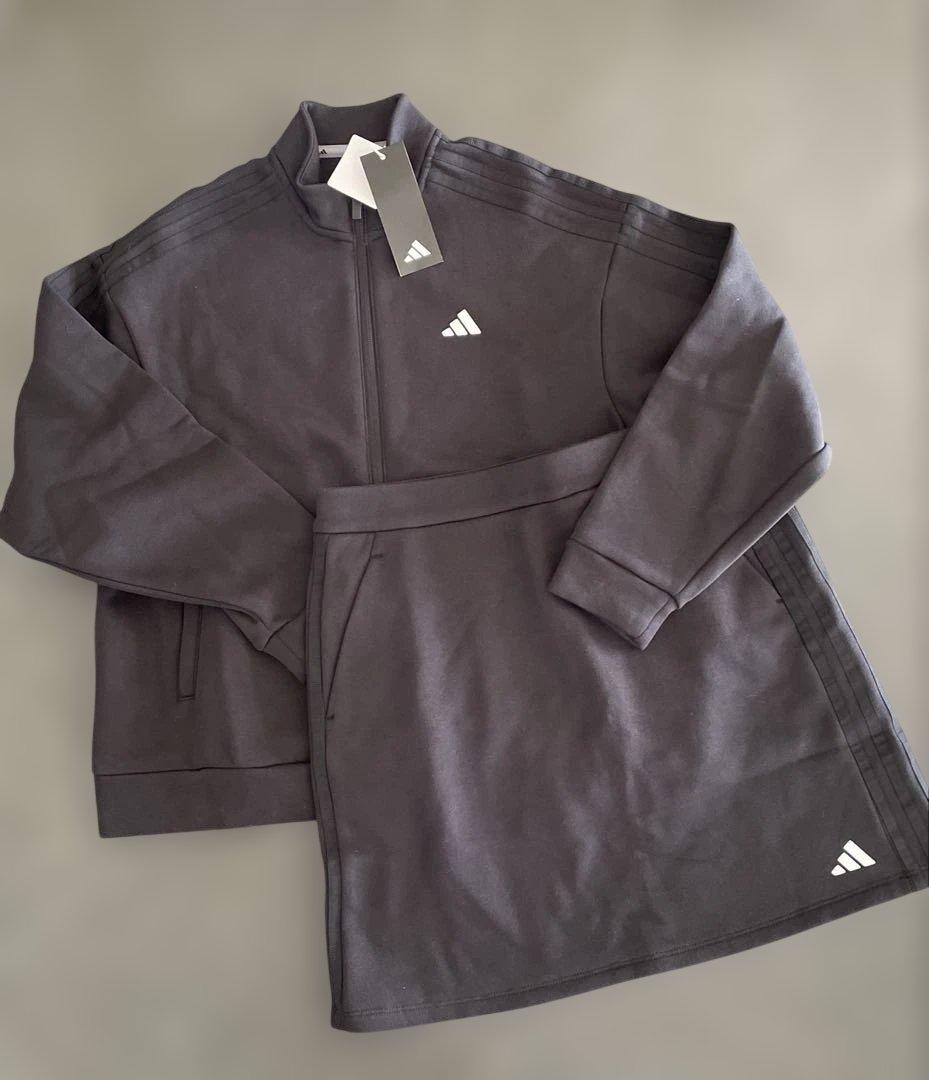 アディダスゴルフ　スウェットセットアップ　ジャケット&スカートスリーストライプス