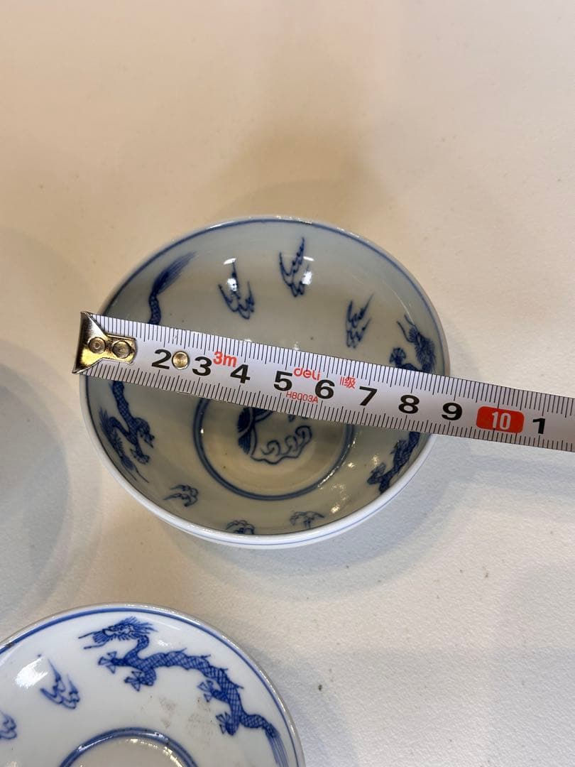 中国 大清雍正年製款 青花染付 龍文 湯呑 三客 サイズ違い アンティーク