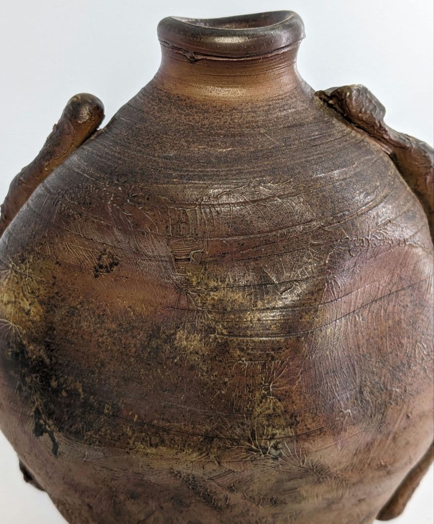 超希少 木南知加選 備前焼 舟虫花入 花器 フラワーベース 花瓶 華道具 花生