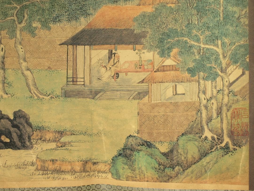 中国掛け軸　明時代作品　携琴訪友図　　肉筆保証　骨董品 BD730A14-2