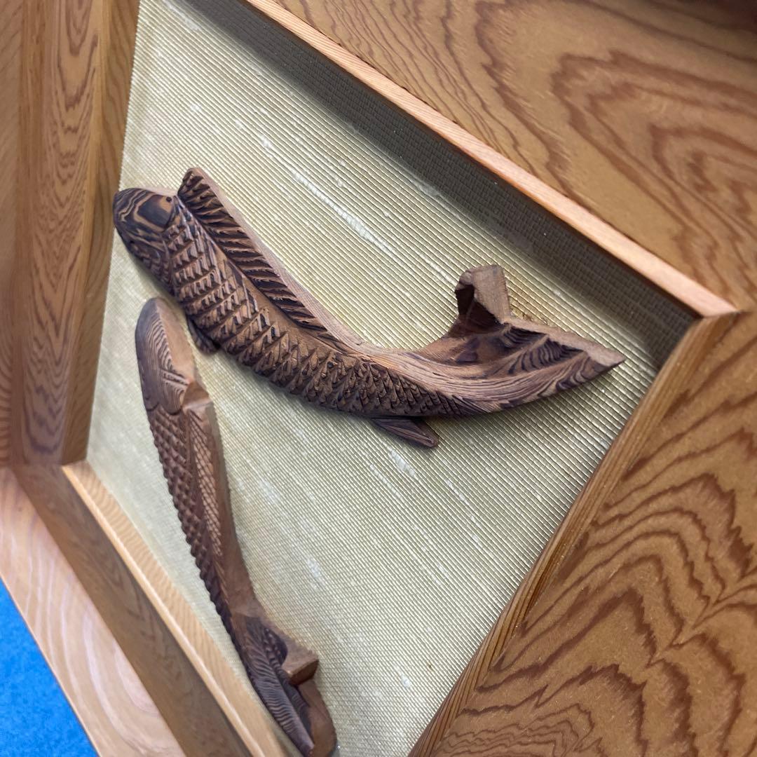 木製魚彫刻アートパネル　屋久杉