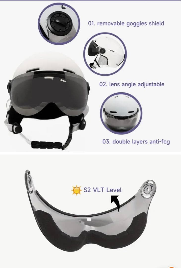 MOON スキー　スノーボード　ヘルメット ホワイトL ゴーグル付き