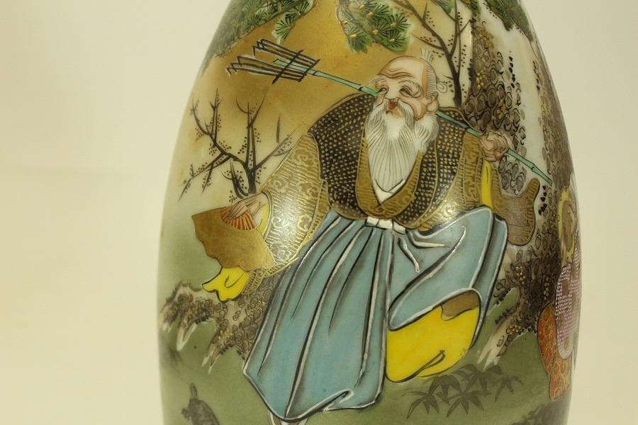 九谷 赤絵金彩 人物紋 徳利 瓶 一対 明治期(ZE587)