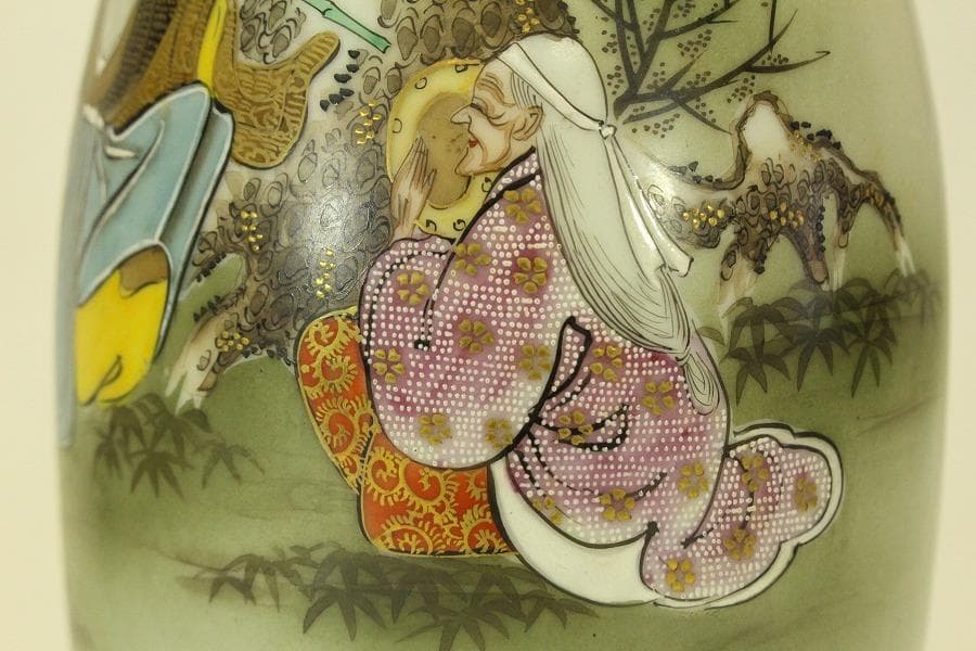 九谷 赤絵金彩 人物紋 徳利 瓶 一対 明治期(ZE587)