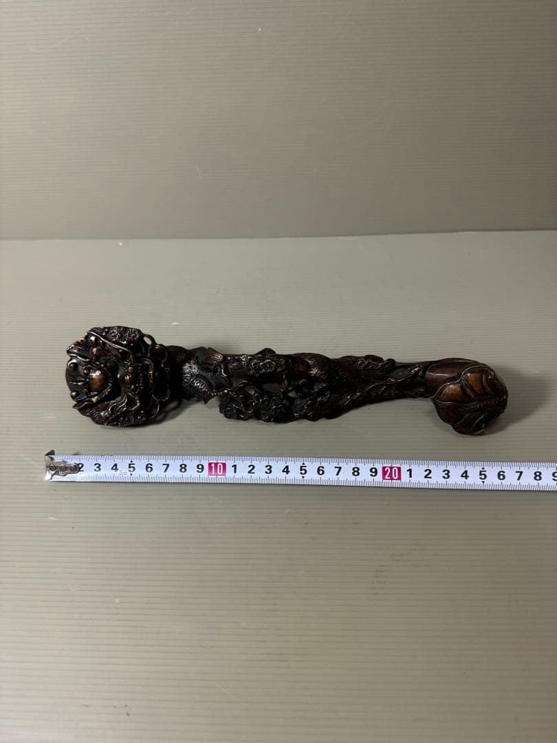 2140  銅製  龍文  如意   細工　置物　時代物