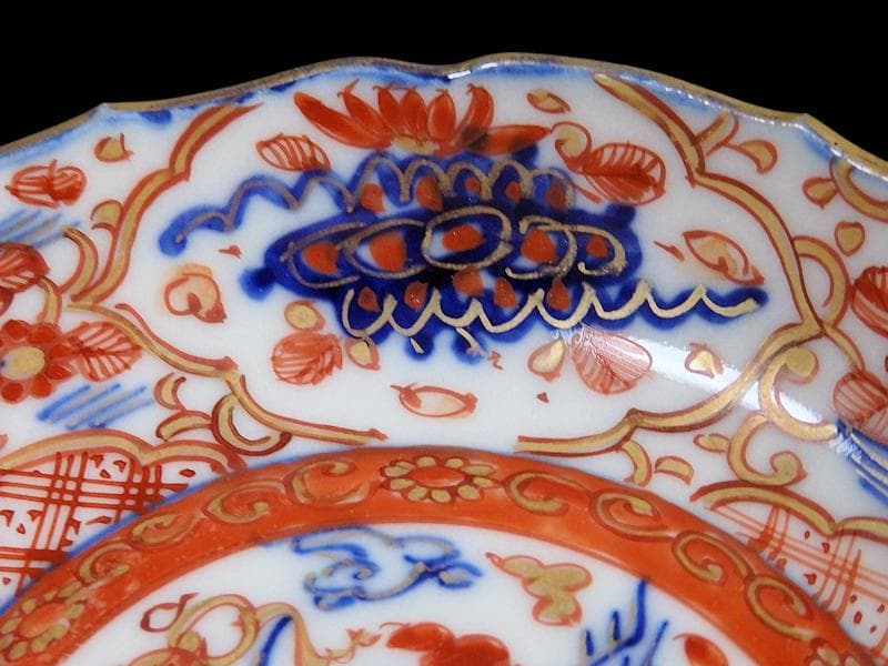 古伊万里　金襴手　鶴に七宝紋の図　4寸皿　5枚　D048AS-DAr