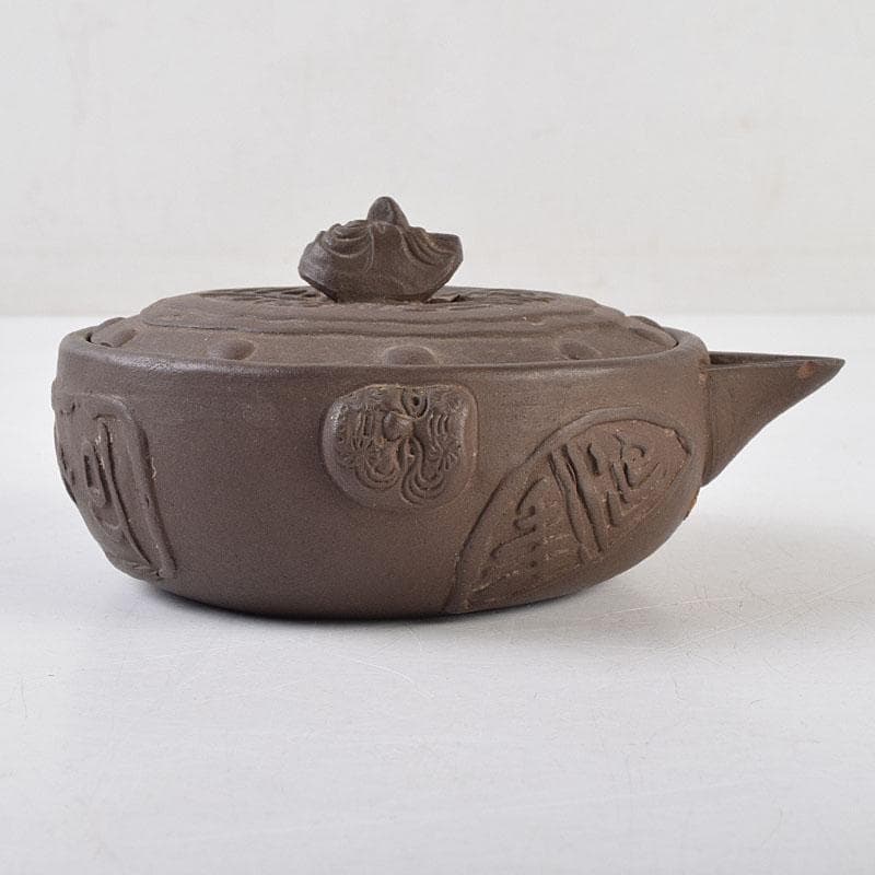 中国　紫砂　朱泥　漢詩人物文　宝瓶　急須　茶壷　C　R9477