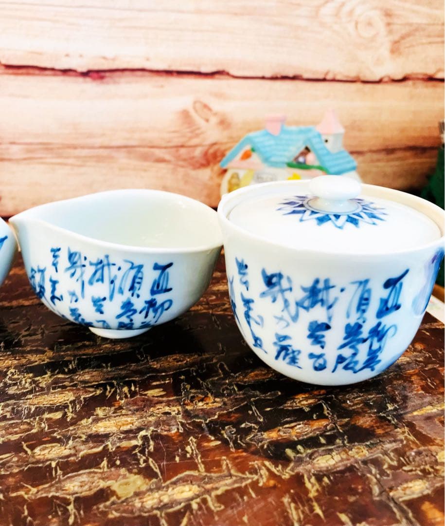 京焼染付寶瓶/ 湯冷/茶碗6点揃い　田能村直入 / 画 | 明治-19世紀頃