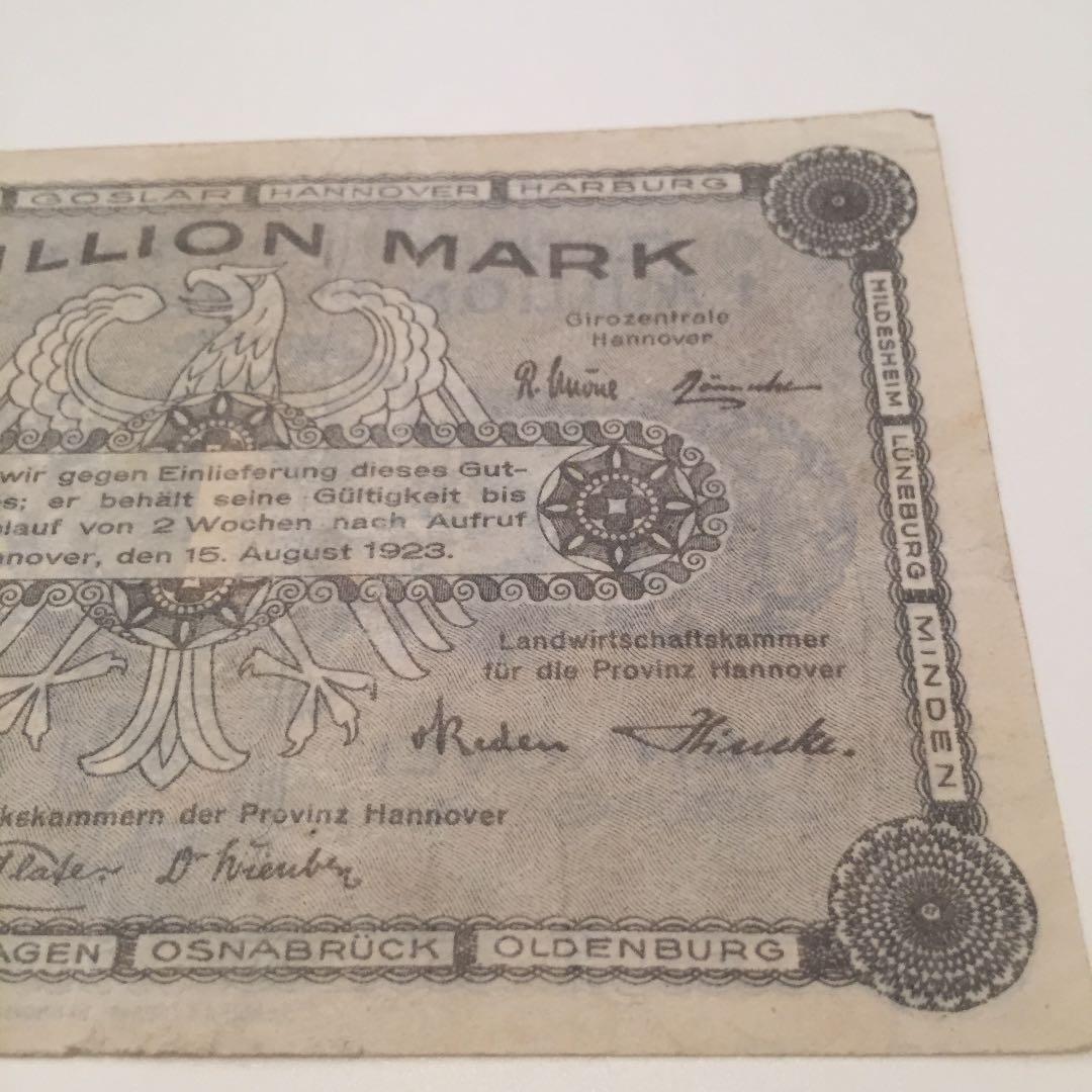 極美品 希少 1923年 ドイツ 1ミリオンマルク mark 旧紙幣 古紙幣