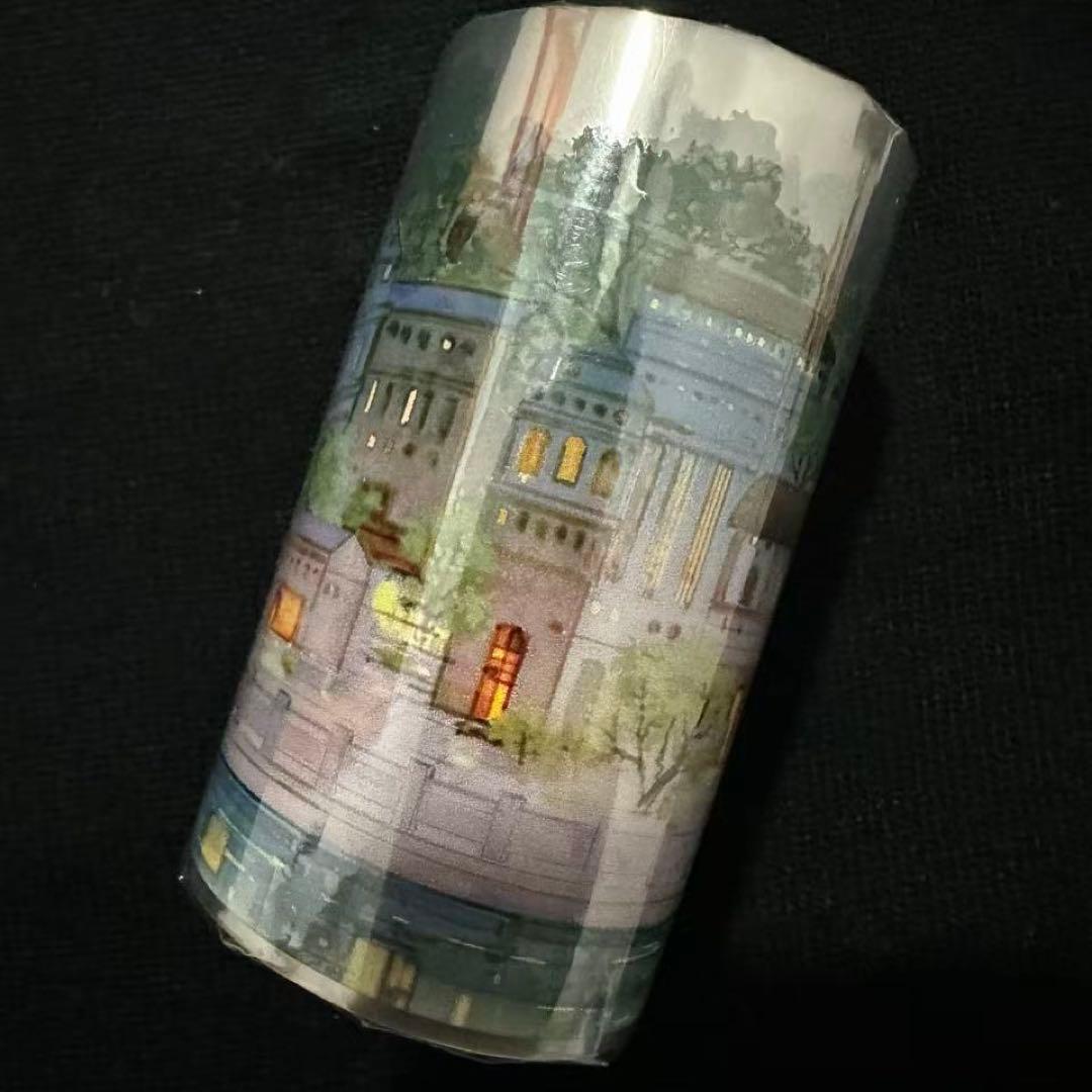 【9054】海外　マスキングテープ　5m巻　PET 夜景　河畔　町並み風景　装飾