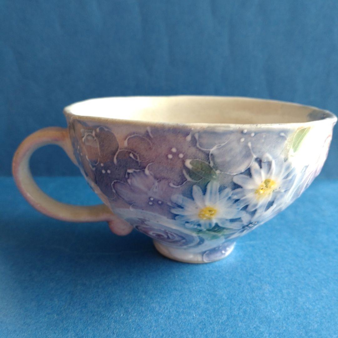 ゆずりは工房　カップ＆ソーサー　青彩ローズ　薔薇　花柄　陶器　瀬戸焼