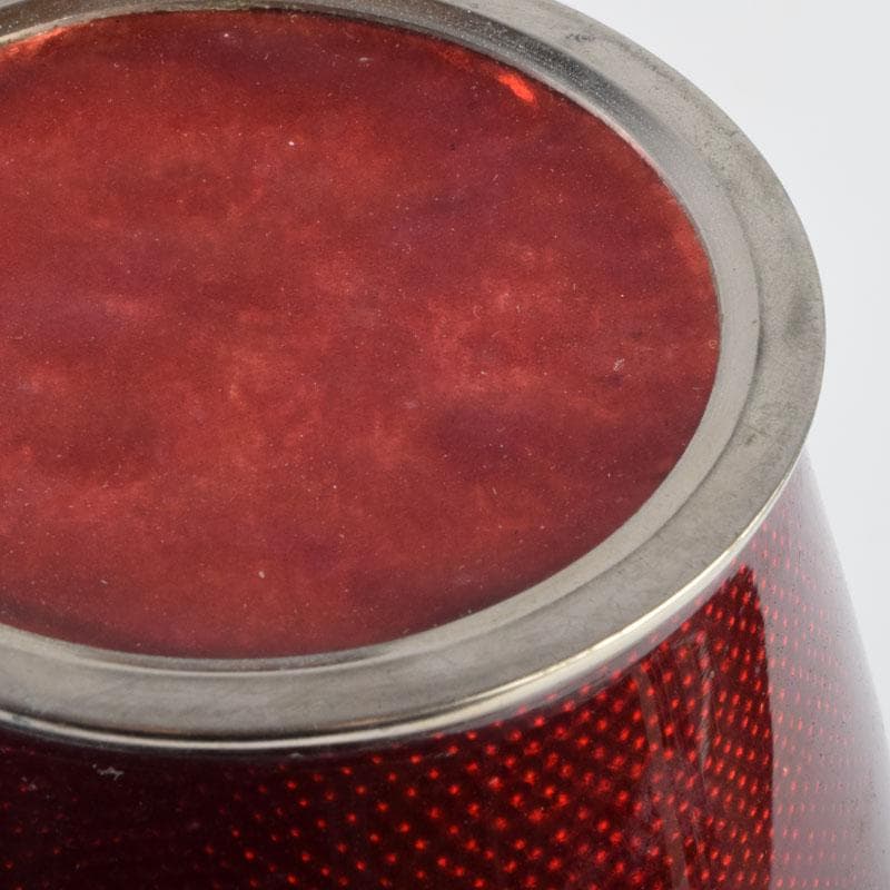 七宝焼　赤透釉　四君子文　花瓶　唐木台付　共箱　V　9132