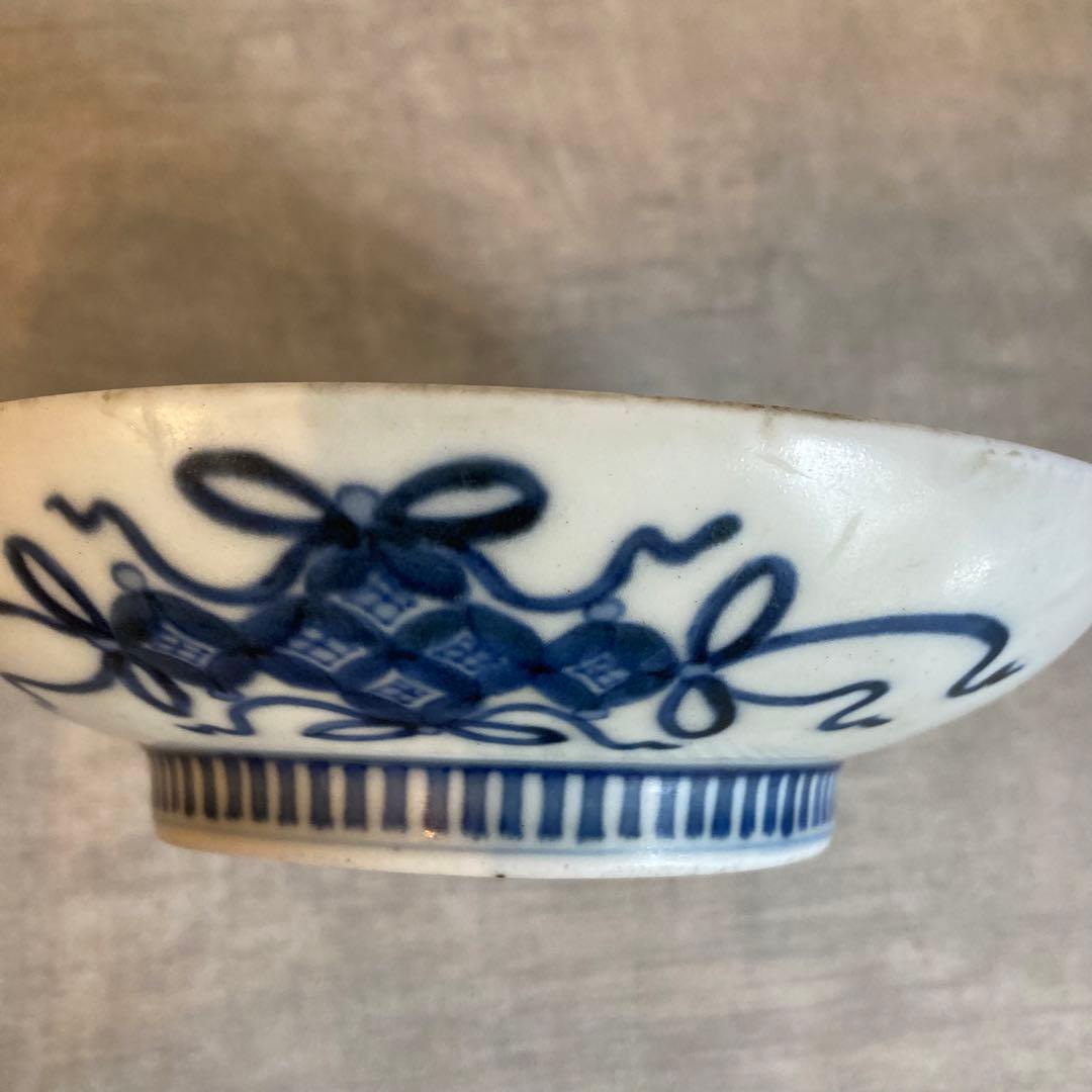 藍鍋島 染付 青海波水仙 皿 骨董 ヴィンテージ　水仙皿①