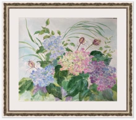 水彩画　紫陽花とニゲラの実