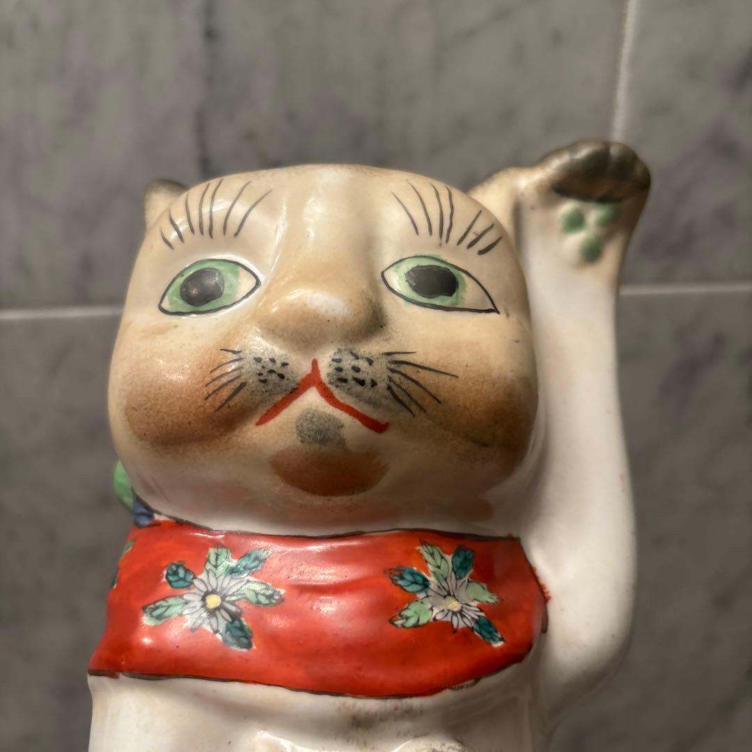 アンティーク伊万里　インパクトのあるお顔が忘れられなき親子の招き猫