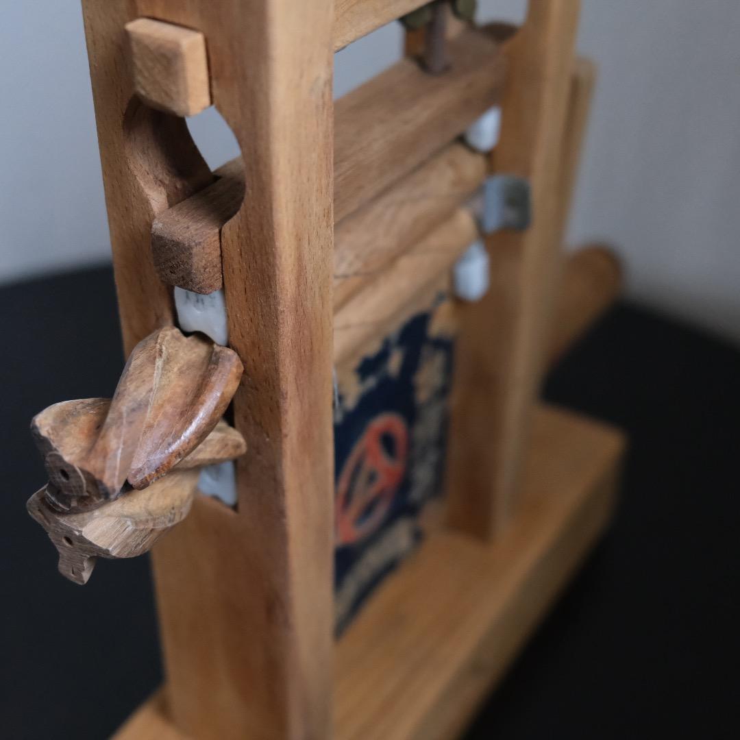 棉繰り機　綿繰り機　わたくり機　織り機　手紡ぎ　手織り　スピンドル　古道具