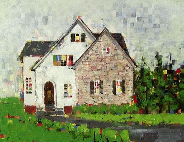 油絵 菅家令子 絵 絵画 インテリア 額付(黒) uF6-062303 風景