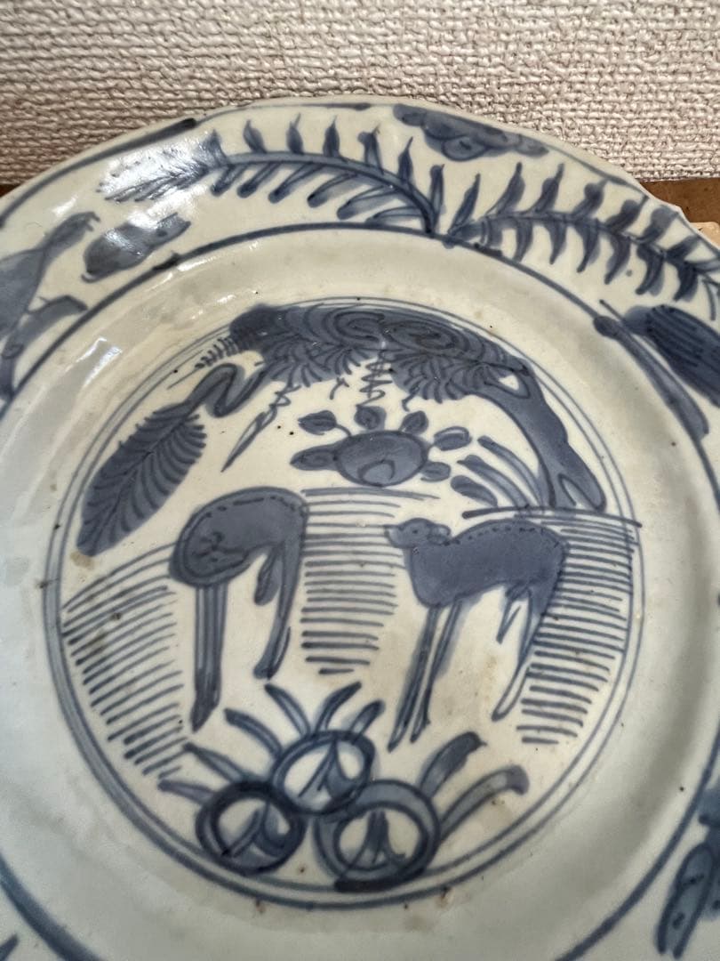 中国古美術明時代染付陶磁皿 古染付 茶道具 骨董 古美術サイズ約21cm.