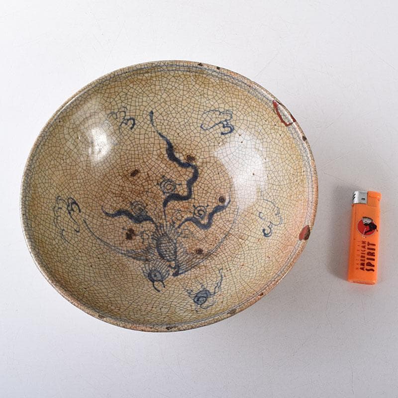 茶道具　瀬戸焼　古瀬戸　染付鳳凰文　平茶碗　鉢　C　R8598H