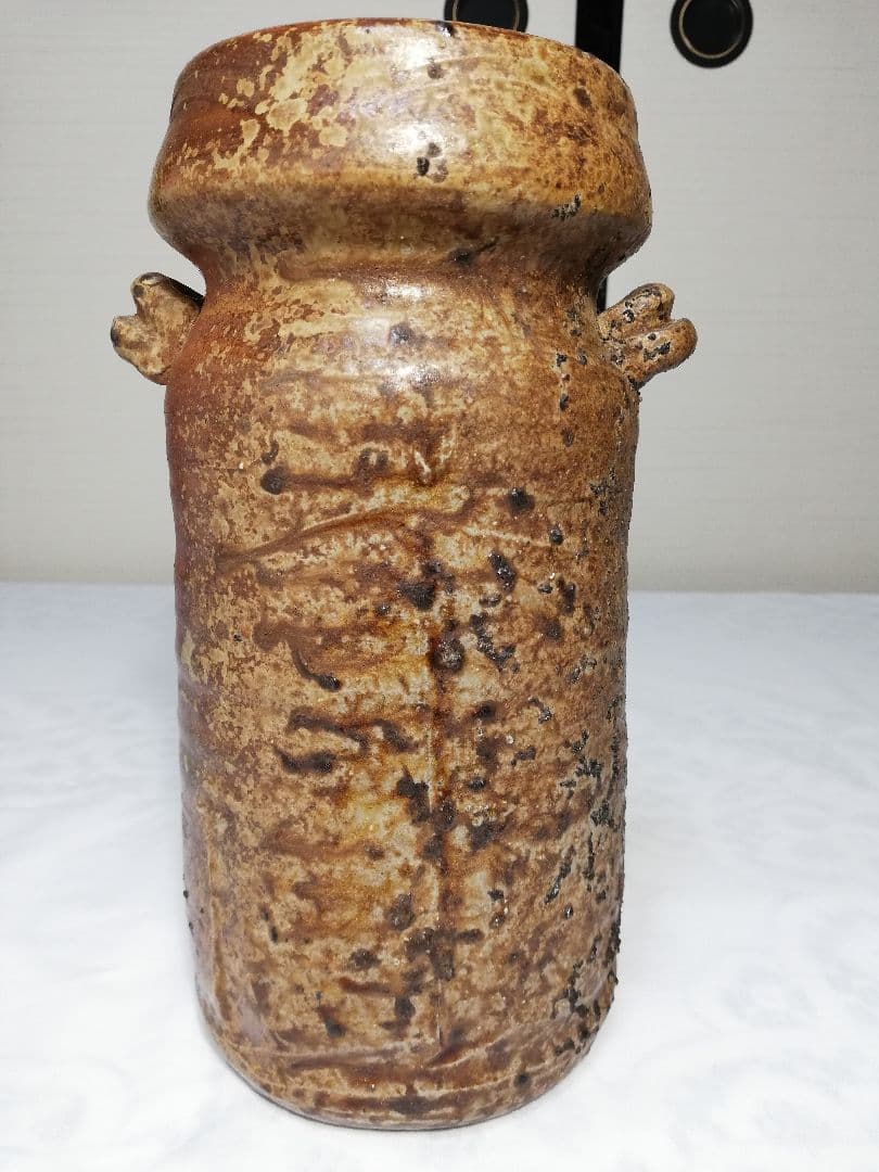 日幡光顕 備前焼 耳付窯変花入 花器 フラワーベース 花瓶 置物 工芸品 茶道具