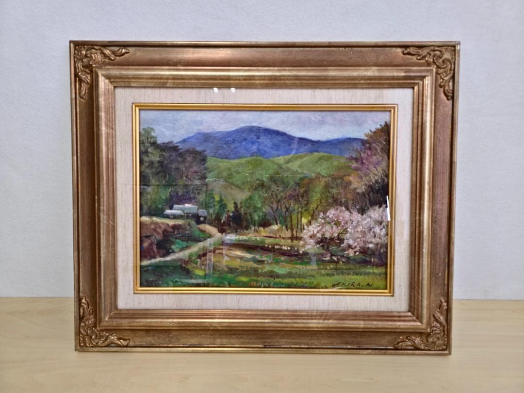 M▽野々村晃 油彩 絵画 額縁 F4 近江路 待春 蒲生 (38222)