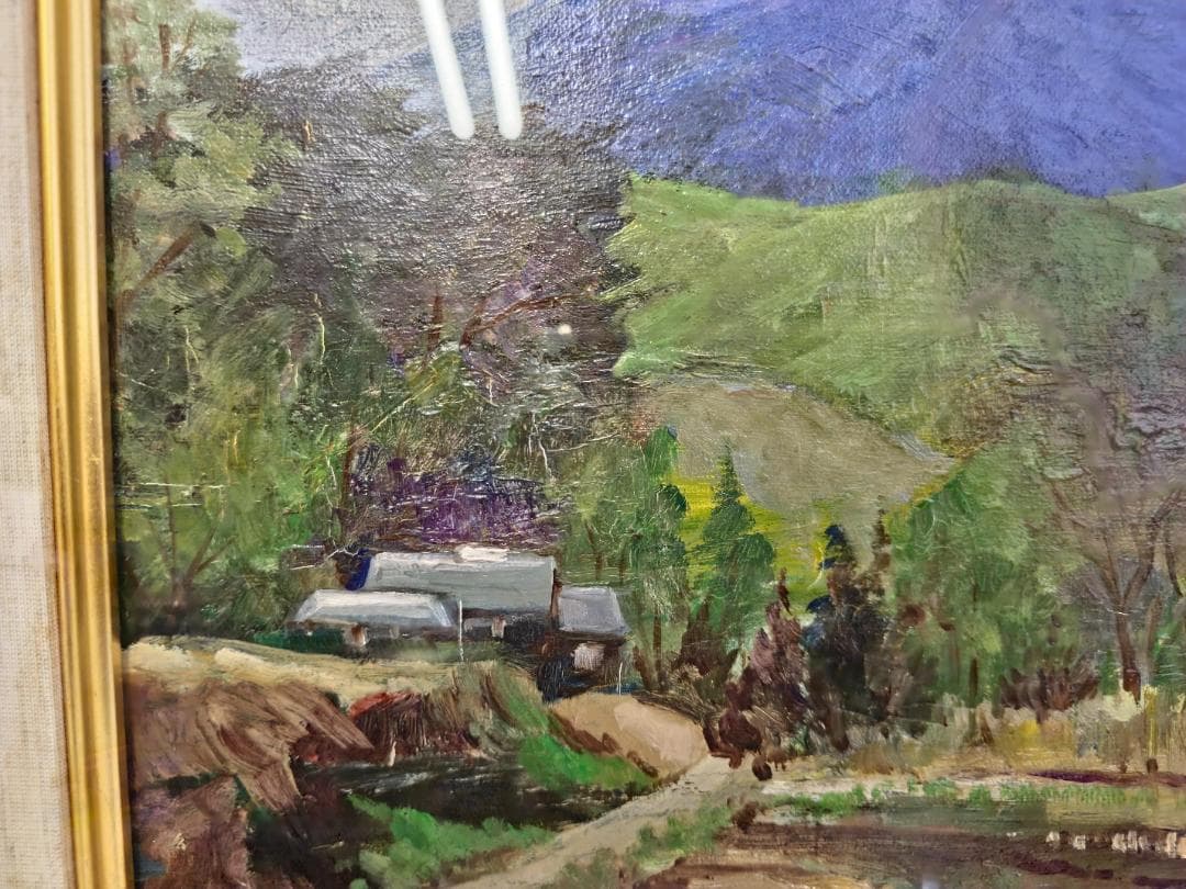 M▽野々村晃 油彩 絵画 額縁 F4 近江路 待春 蒲生 (38222)