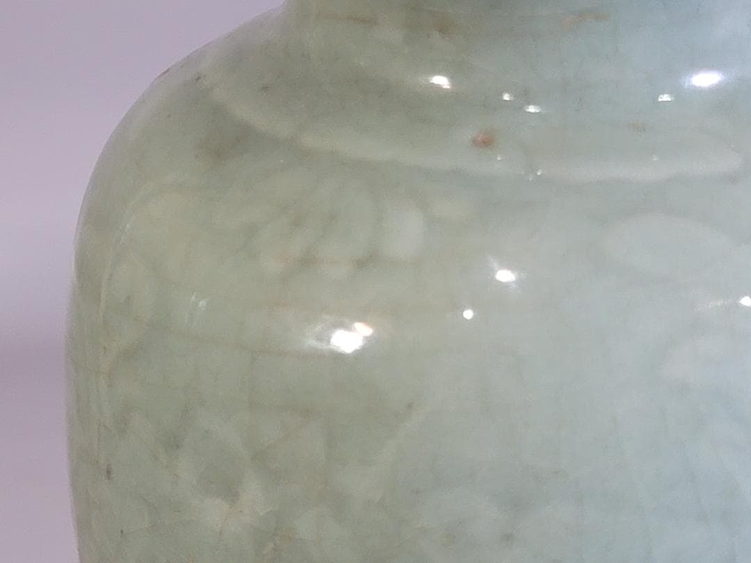 古美術 中国 七官青磁 纏枝蓮花紋 花瓶 茶道具伝来