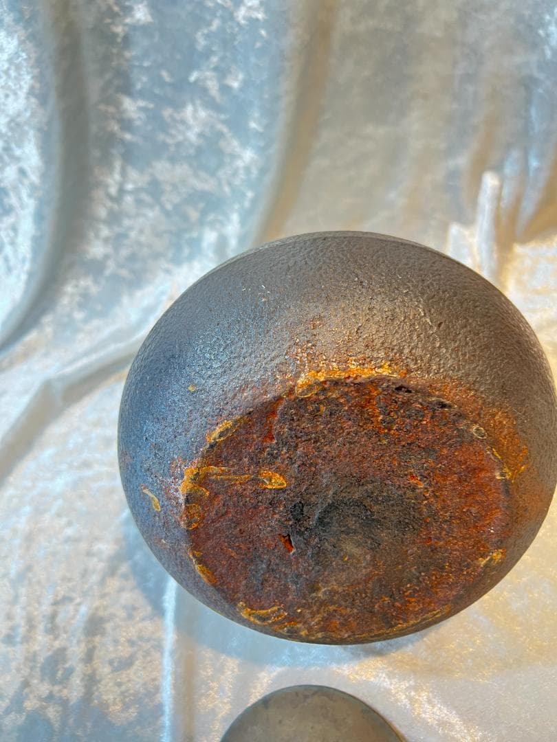 鉄瓶　蓋に龍文堂の刻印あり　銅蓋　無地