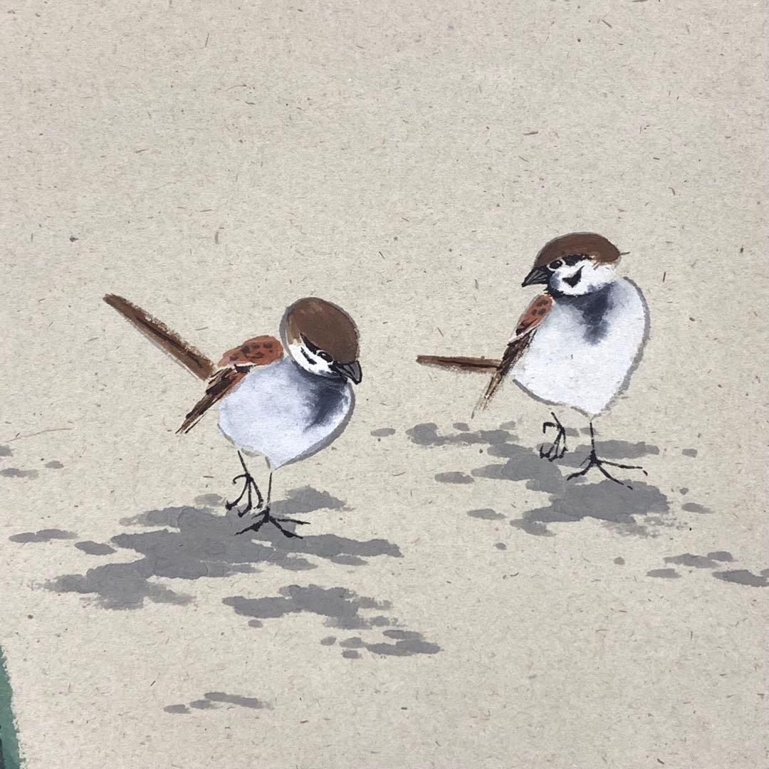 掛軸 奥田吟水 水仙に雀 共箱 花鳥図