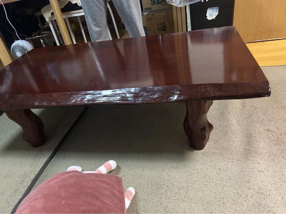 木製長方形座卓 彫刻脚付き