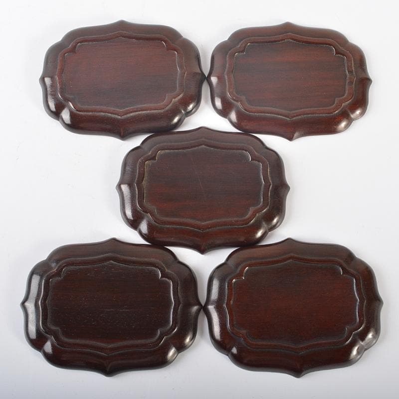 中国　唐木紫檀製　茶托　小皿　五客　V　R6552E