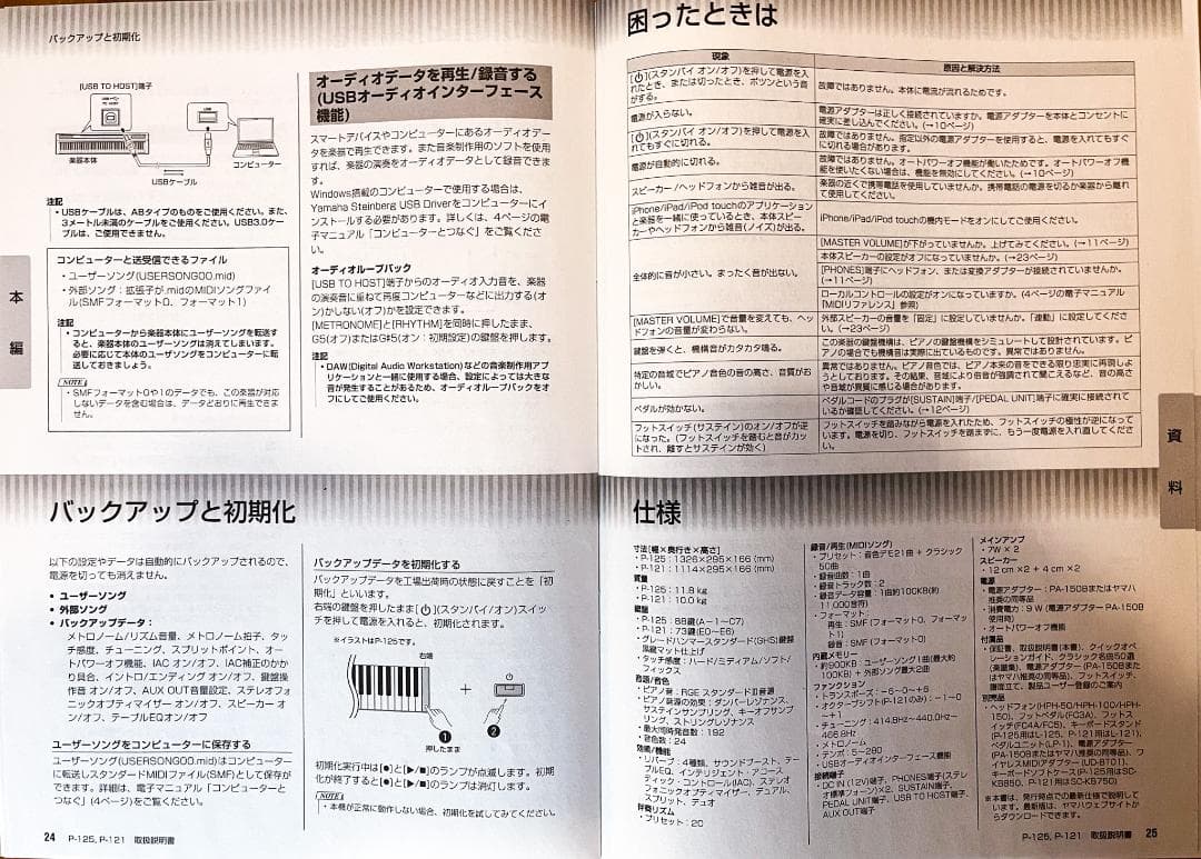 【美品】YAMAHA 電子ピアノ P-125 88鍵盤