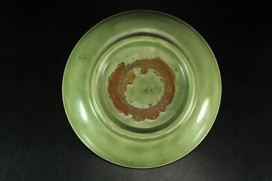 中国美術 青磁 鹿福紋 皿 φ19.5cm(K-A827)