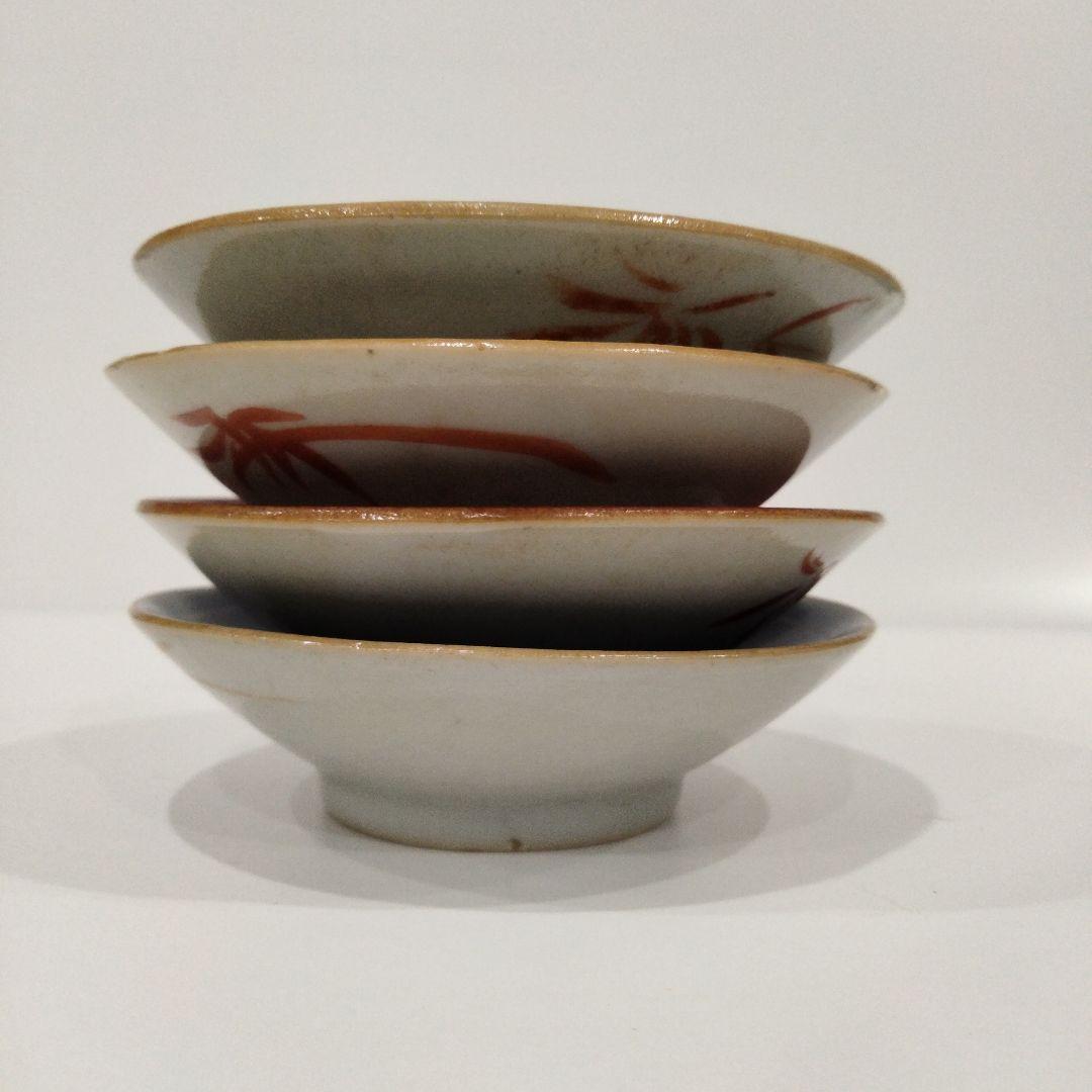 w172-3　中国古い小皿　清朝　新渡南京　十綿手４枚　A