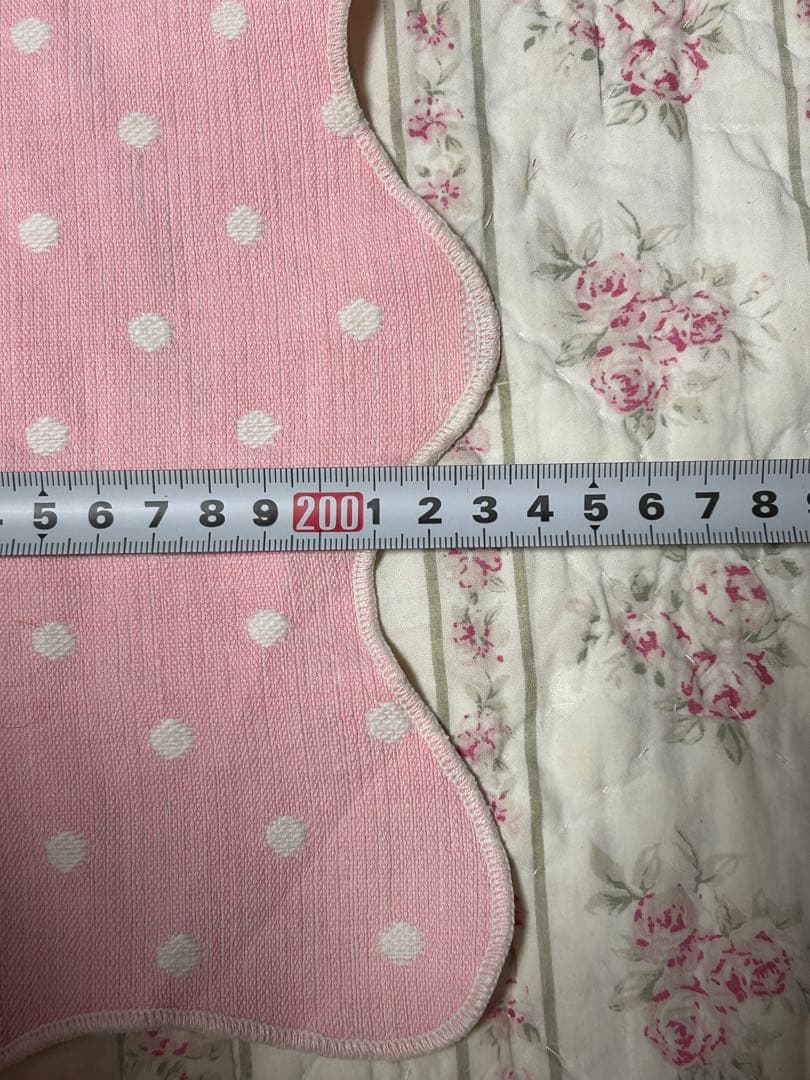 ヴィンテージアンティーク布　ピンク　水玉　テーブルクロス