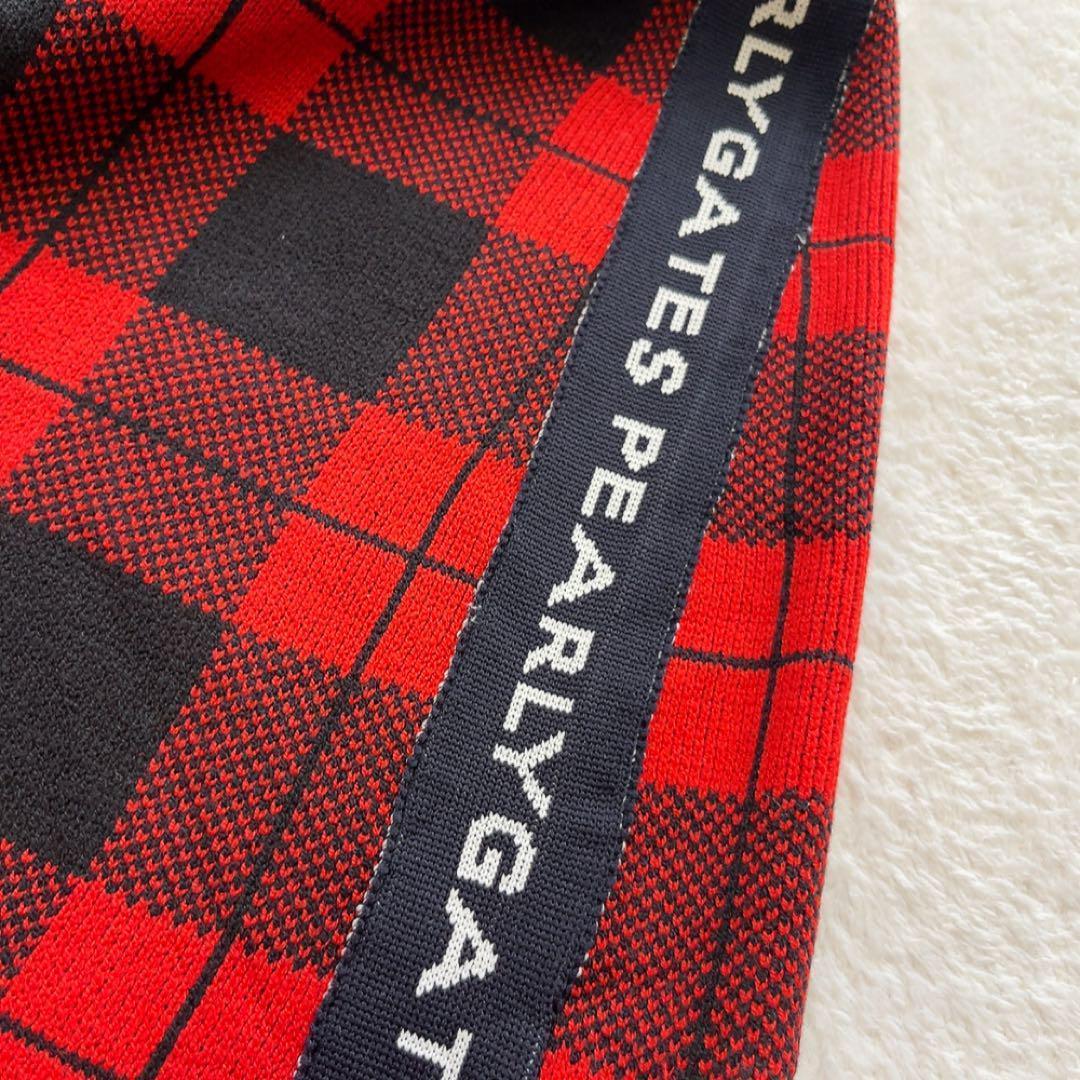 美品 パーリーゲイツ　セットアップ　モックネック　スカート　レッド　チェック
