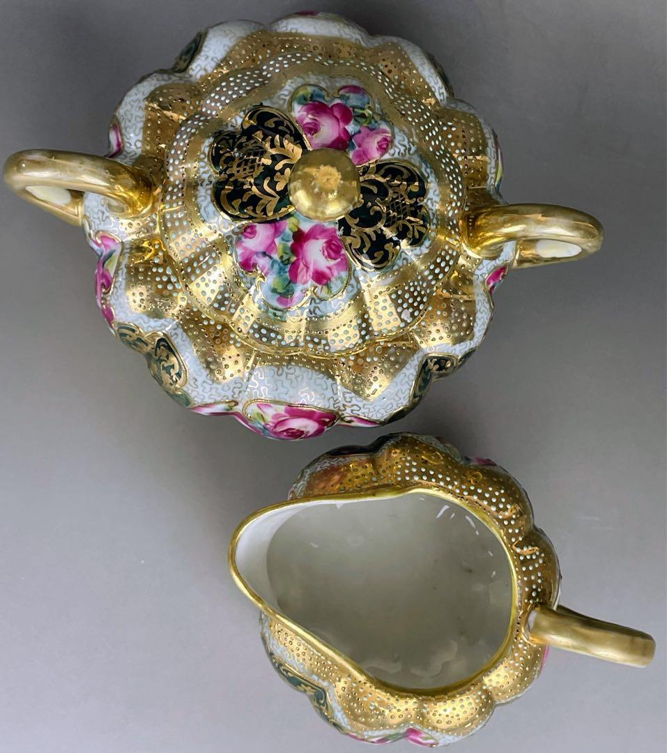 【専用】オールドノリタケ 薔薇紋 ビード盛り シュガーボウル クリーマー