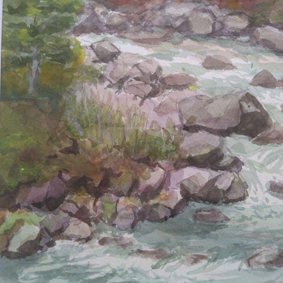 アート　フレーム　額縁　ゴールド　F6　水彩画　秋景　 額装済み　インテリア