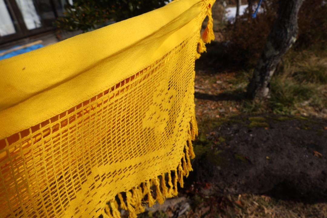 黄色いフリンジ付きハンモック　ブラジル式