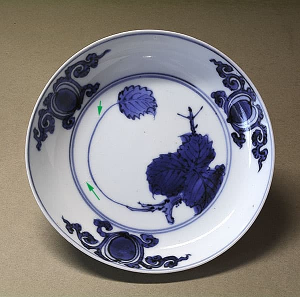 藍古九谷 如意雲に水楢の図 五寸皿