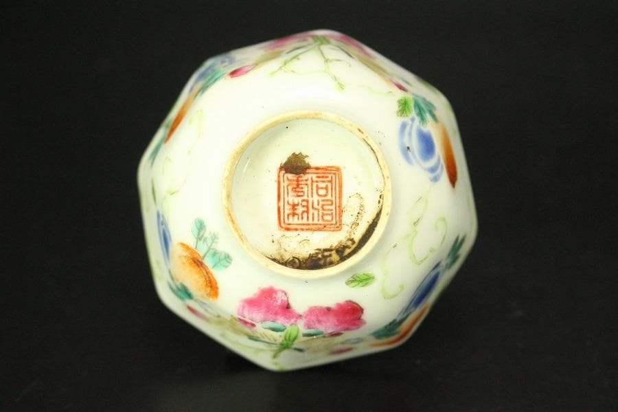 中国美術 煎茶 色絵碗 六客(ZE509)
