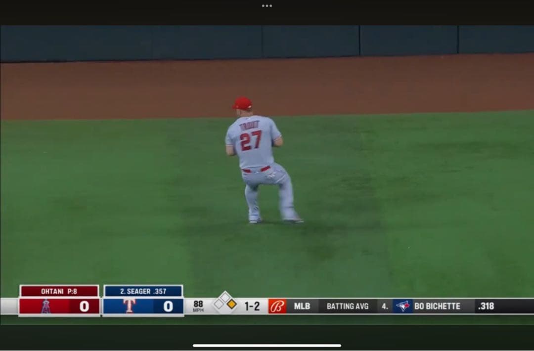 MLB 大谷翔平選手 対レンジャース戦 実使用球 マイクトラウト捕球