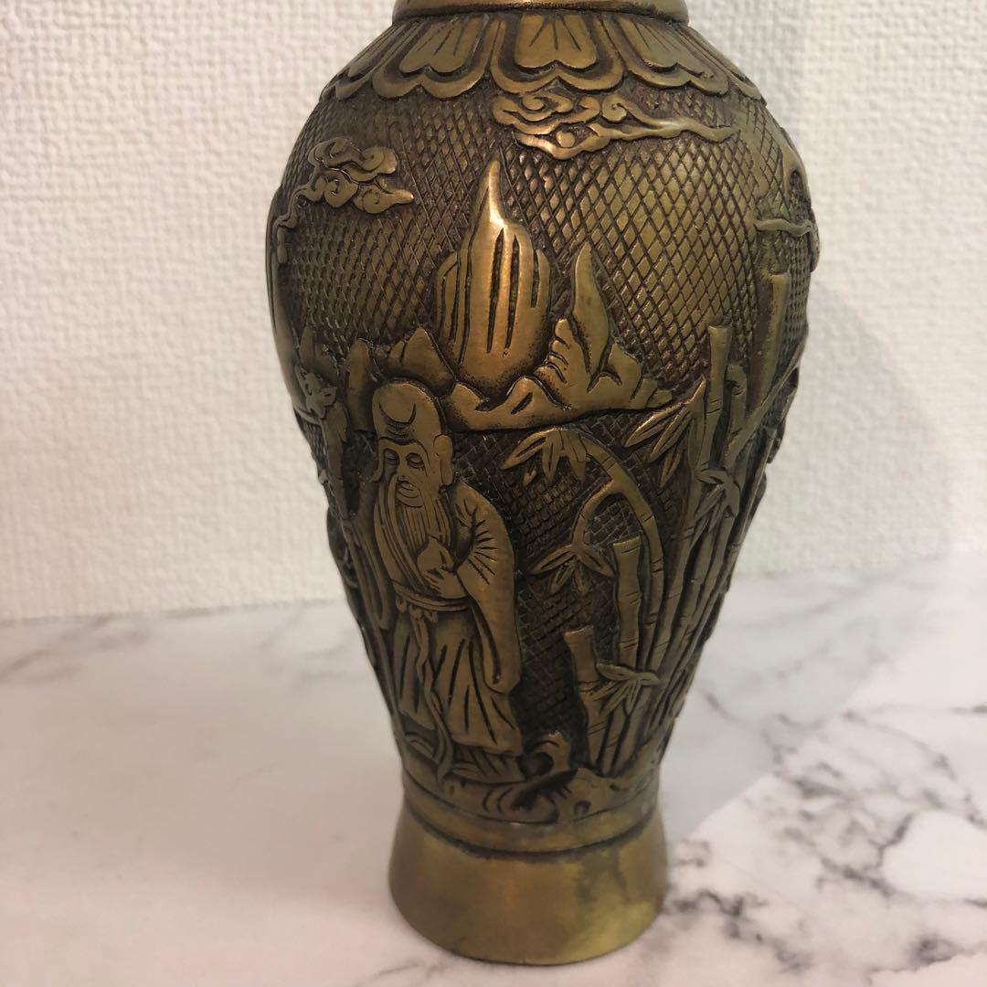 中国美術 骨董品 古美術 古玩 彫刻風景のブロンズ花瓶　中国 骨董品 大型
